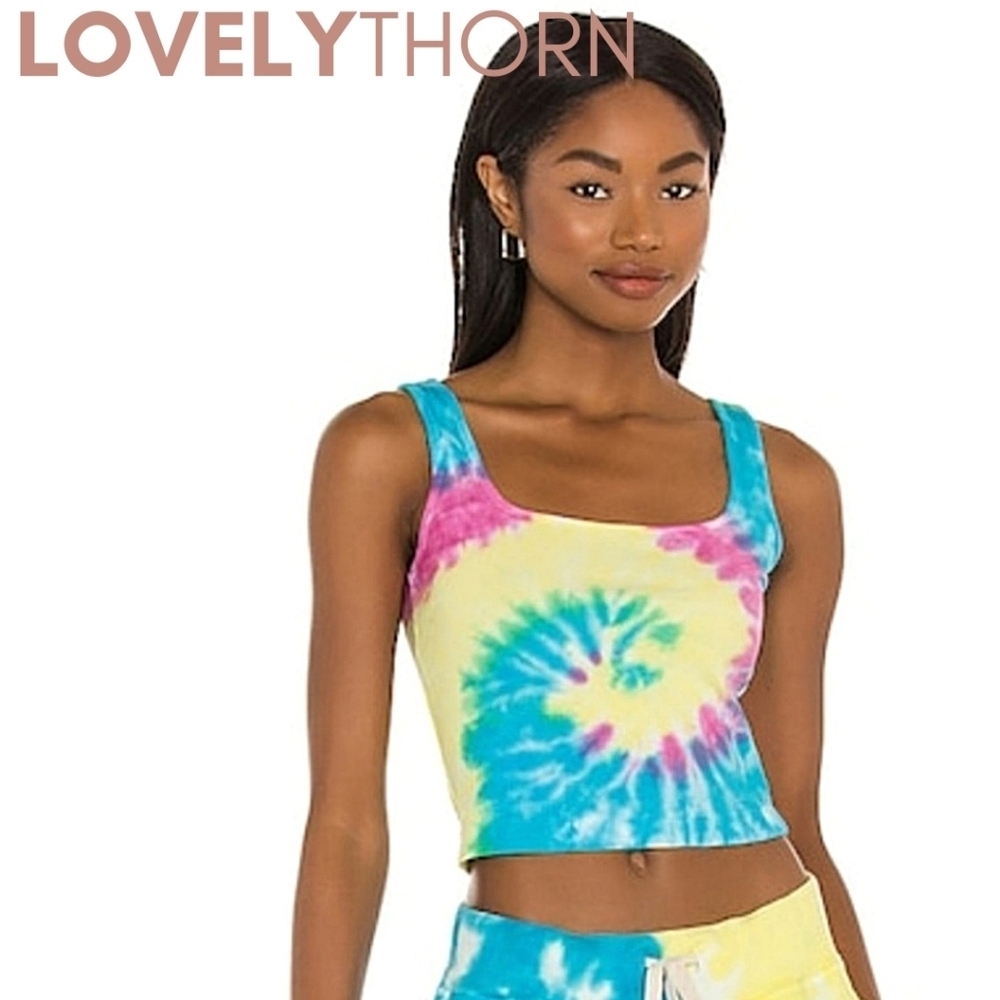 NSF // mira square neck stretch ribbed bright pastel spiral dye top